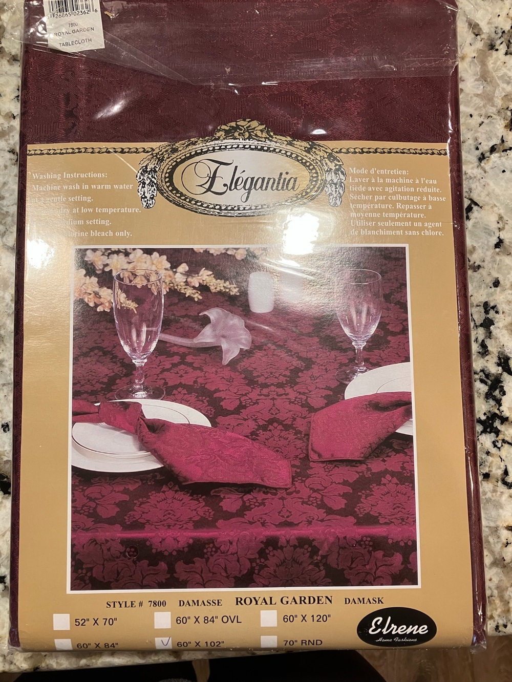 NWT Elegantia Royal Garden Damask Tablecloth Burgundy 60x102 Vintage